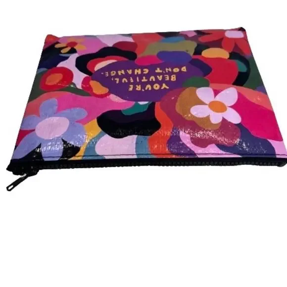 Blue Q You're Beautiful, Don't Change Floral Multicolor Zipper Pouch - Picture 2 of 5